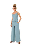 Draped Neckline Pantsuit with Tied Back and Pockets