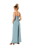 Draped Neckline Pantsuit with Tied Back and Pockets