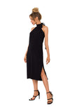 Elegant Crepe Dress with Open Back and Halter Neckline