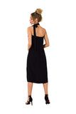 Elegant Crepe Dress with Open Back and Halter Neckline
