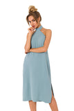 Elegant Crepe Dress with Open Back and Halter Neckline