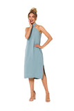 Elegant Crepe Dress with Open Back and Halter Neckline