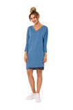 Kimono Sleeve V-Neck Dress with Logo Piping