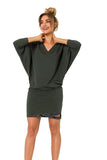 Kimono Sleeve V-Neck Dress with Logo Piping