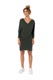 Kimono Sleeve V-Neck Dress with Logo Piping