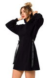 Long Sleeve Hooded Mini Dress with Adjustable Waist