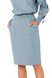 Comfortable Knit Sweatshirt Skirt with Pockets & Waistband