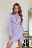 Chic Navy Dress with V-Neck and Belt for Elegant Events