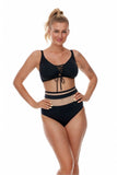 Classic Black Banded Bikini Bra with Decorative Lacing
