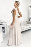 Glittery Beige Maxi Dress with Envelope Neckline & Slit