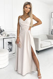 Elegant Beige Maxi Dress with Slit and Straps