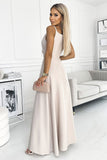 Elegant Beige Maxi Dress with Slit and Straps