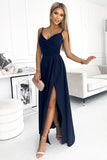 Elegant Navy Blue Maxi Dress with Straps and Slit
