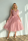 Chic Midi Dress with Flared Layered Skirt and Crinkled Sleeves
