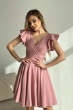 Girlish Flared Dress with Ruffled Sleeves and Lining