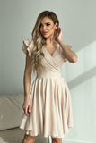 Flared Girlish Dress with Ruffled Sleeves and Lining