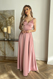 Elegant Satin Cut-Out Dress with Flowing Skirt and Slit