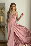 Elegant Satin Cut-Out Dress with Flowing Skirt and Slit