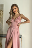 Elegant Satin Cut-Out Dress with Flowing Skirt and Slit