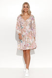 Airy Girly Dress with Bow Detail and Long Sleeves