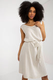 Sleeveless Flared Summer Dress with V-Neck and Waist Tie
