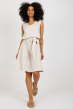 Sleeveless Flared Summer Dress with V-Neck and Waist Tie