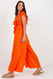 Pleated Wide-Leg Jumpsuit with V-Neckline and Waist Tie