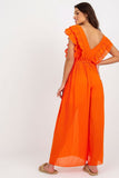 Pleated Wide-Leg Jumpsuit with V-Neckline and Waist Tie