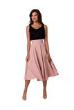 High-Waisted Flared Midi Skirt with Decorative Buttons
