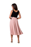 High-Waisted Flared Midi Skirt with Decorative Buttons