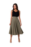 High-Waisted Flared Midi Skirt with Decorative Buttons