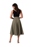 High-Waisted Flared Midi Skirt with Decorative Buttons