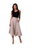 High-Waisted Flared Midi Skirt with Decorative Buttons