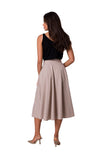 High-Waisted Flared Midi Skirt with Decorative Buttons
