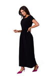Elegant One-Shoulder Cotton Maxi Dress with Elastic Waist