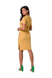 Elegant Fitted Cotton Knit Dress with Patch Pockets and Belt