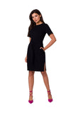 Elegant Fitted Cotton Knit Dress with Patch Pockets & Belt