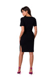 Elegant Fitted Cotton Knit Dress with Patch Pockets & Belt