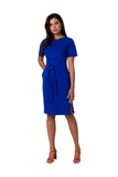 Elegant Fitted Cotton Knit Dress with Pockets and Belt