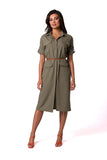 Safari Style Dress with Pockets and Belt - Unbuttoned Design