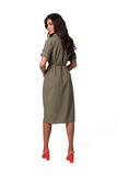 Safari Style Dress with Pockets and Belt - Unbuttoned Design