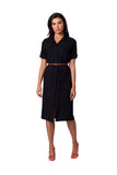 Chic Safari Dress with Pockets and Belt - 7/8 Sleeves