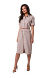 Safari Dress with Belt, Collar & Flap Pockets, 7/8 Sleeves