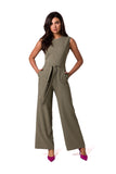 Sleeveless Jumpsuit with Pockets and Tie Belt