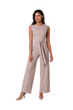 Sleeveless Jumpsuit with Pockets and Tie Belt