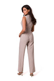 Sleeveless Jumpsuit with Pockets and Tie Belt