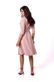Feminine Flared Bottom Dress with Shawl Collar and Belt