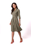 Feminine Envelope Cut Dress with Flared Bottom and Belt