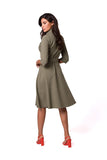 Feminine Envelope Cut Dress with Flared Bottom and Belt