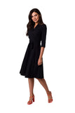 Feminine Flared Envelope Dress with Shawl Collar and Belt